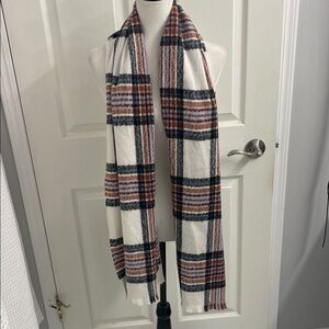 Vince Camuto Striped Scarf in White, Black, and Pink OS 21” x 73”